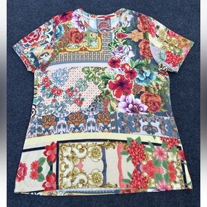 Johnny Was Catalina Multicolor Floral Patchwork Printed Tee Shirt XL